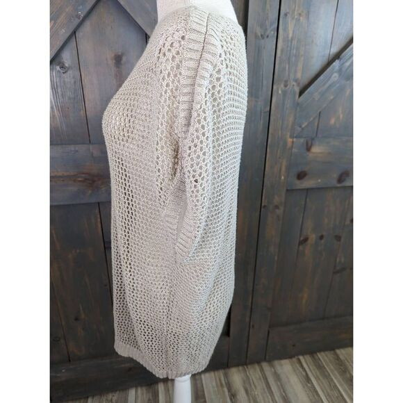 Tommy Bahama Women's Open Knit Boat Neck Sheer Pullover Tunic Sweater Tan Small - Picture 2 of 8